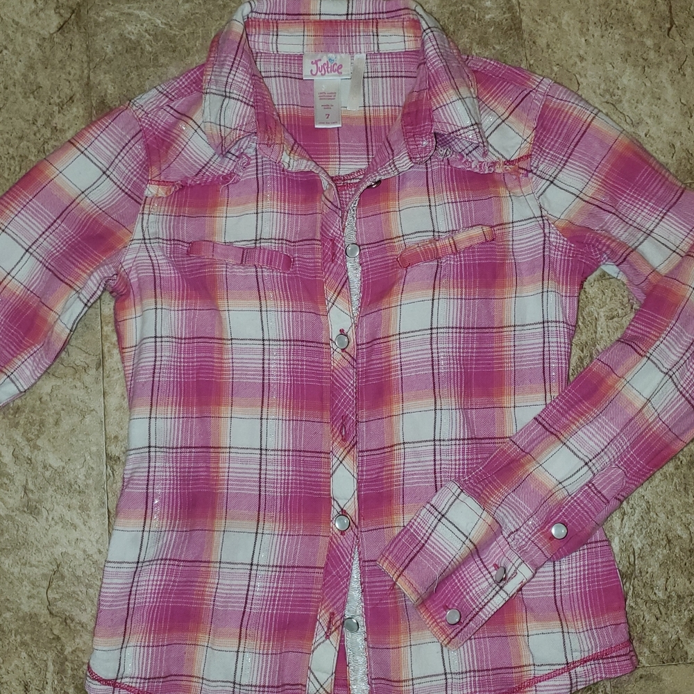 ❤ Justice Pink Plaid Shirt